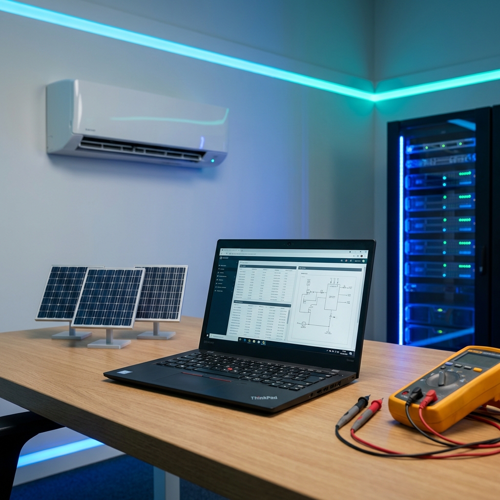 iThinks munkakörnyezet - laptop, napelem, klíma és mérőműszerek